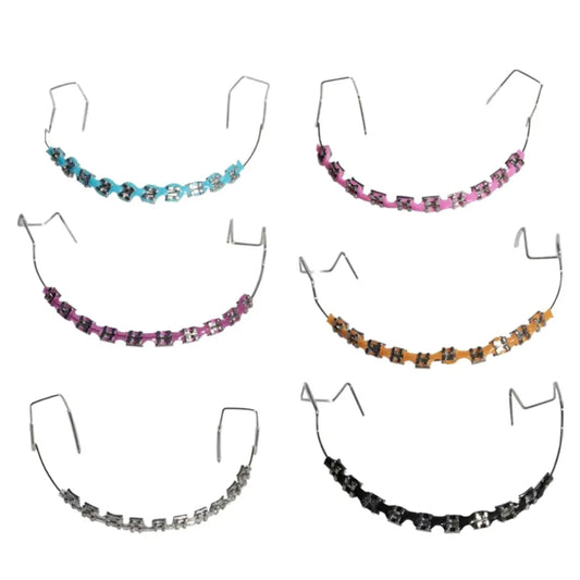 1 Pair Colorful Temporary Tooth Decoration Dental Decorations Fake Brackets Orthodontic Ligature Ties with Metal Wires Braces